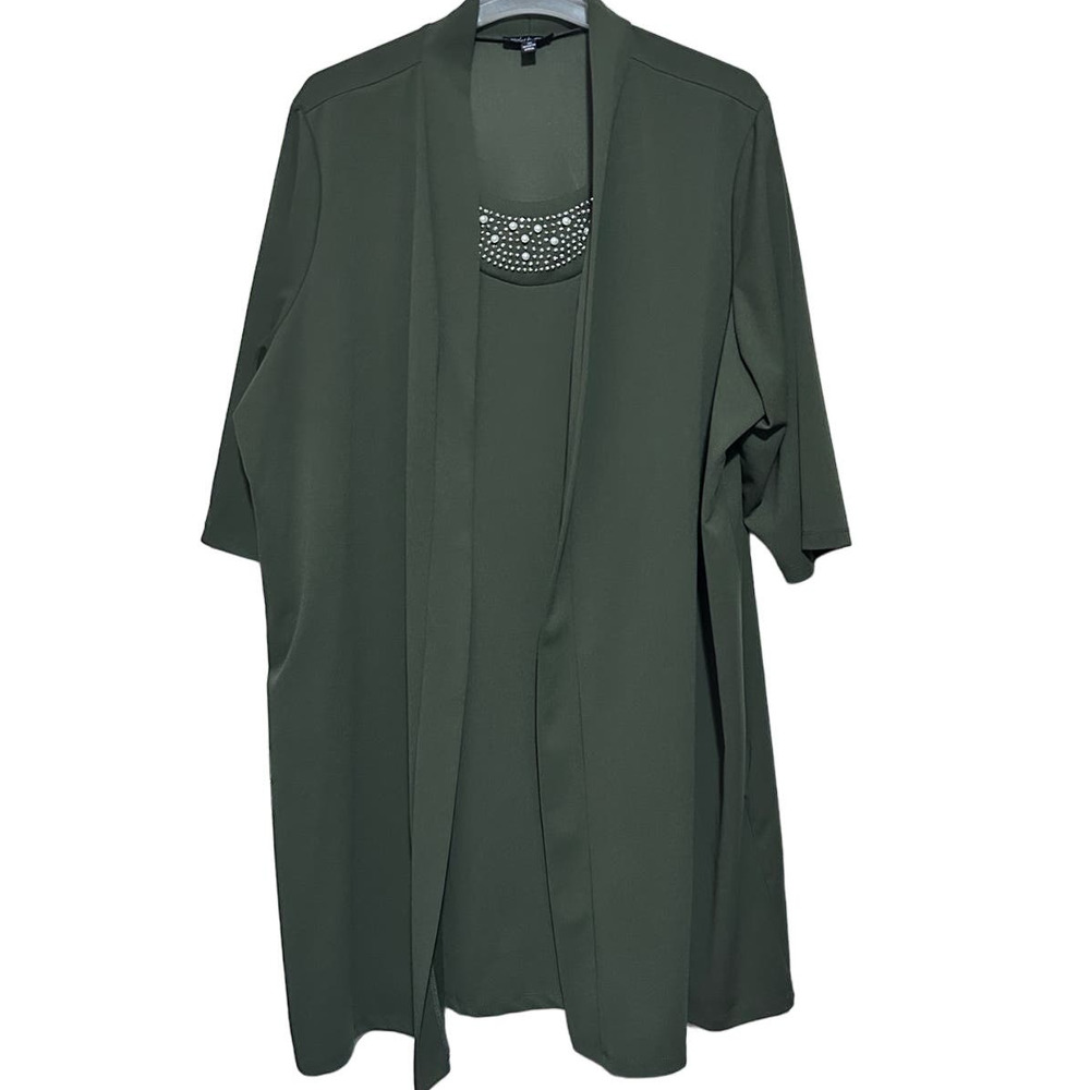 Violet B. Women's Olive Green Embellished Neckline Dress Size 3X‎